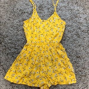 Yellow floral spaghetti strapped romper